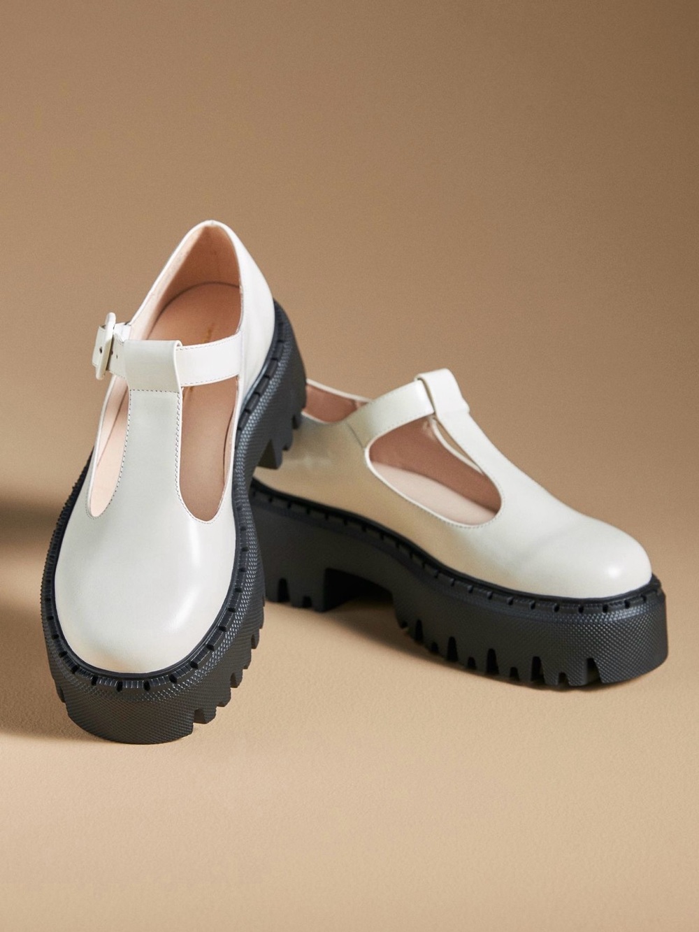 Intentionally Blank Pears Mary Jane platforms in Ivory with Black Sole